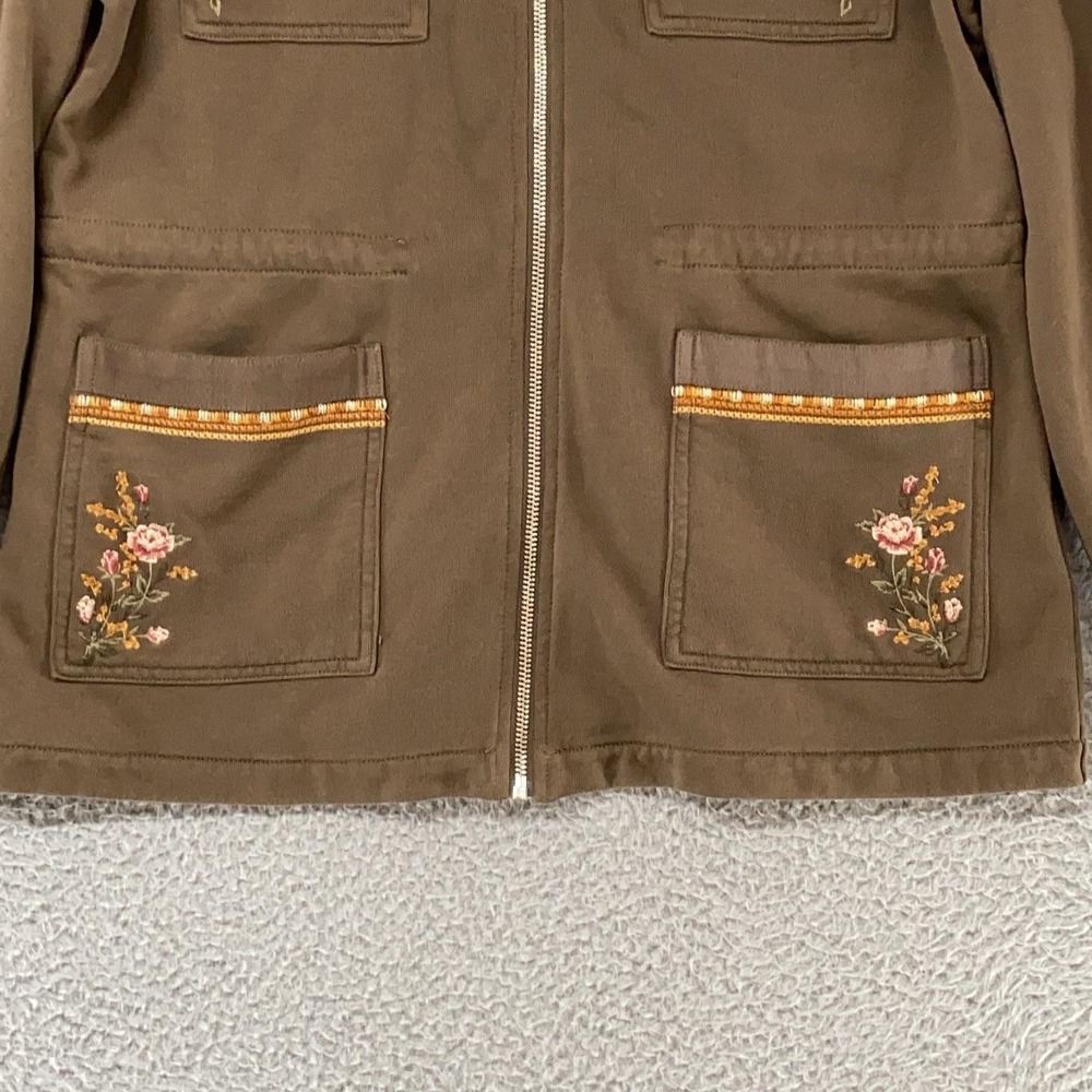 Driftwood Lara Jacket Womens XL Brown Embroidered Floral Military Boho Utility - Picture 4 of 14